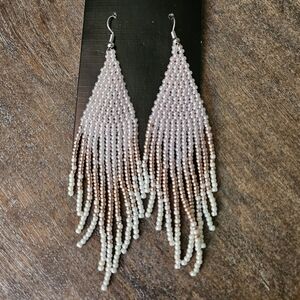 NWT Pink Elegant Boho Beaded Fringe Dangle Earrings